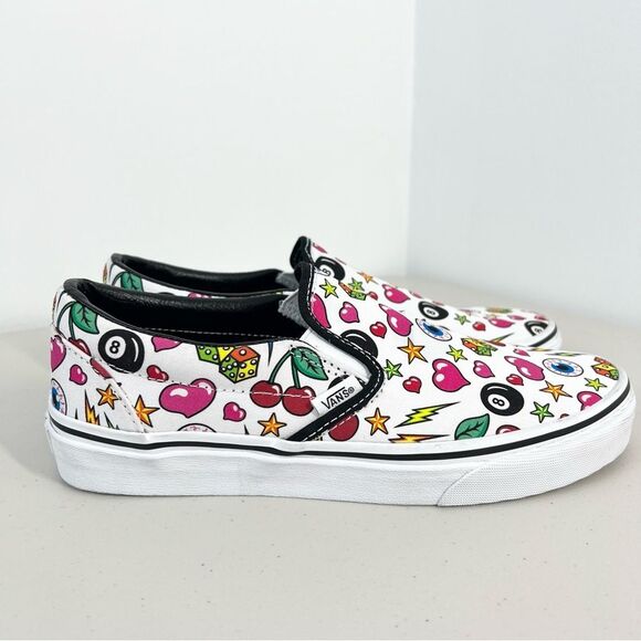 NWOT Vans Classic Slip On 8 Ball Eye Heart Cherry Dice Stars Unisex W/10 M/8.5 - Picture 4 of 8